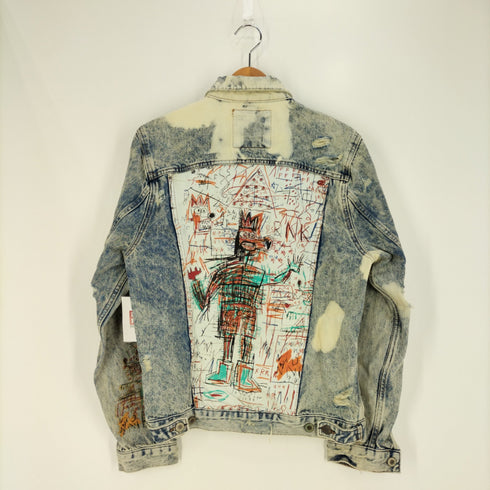 ザラ ZARA ×JEAN-MICHEL BASQUIAT ケミカルダメージ加工デニムジャケット メンズ import:M