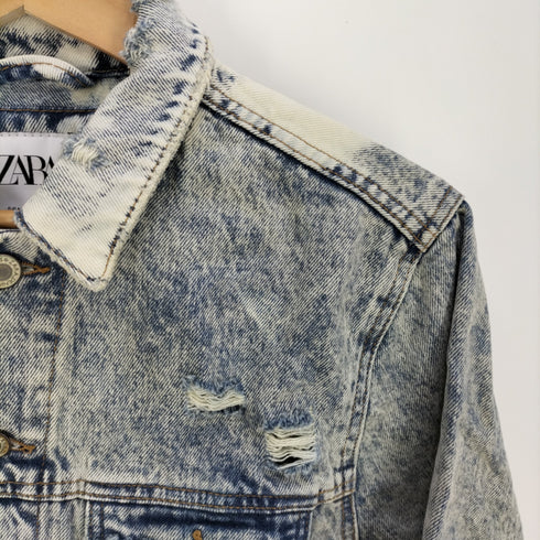 ザラ ZARA ×JEAN-MICHEL BASQUIAT ケミカルダメージ加工デニムジャケット メンズ import:M