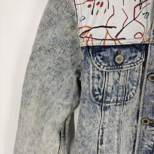 ザラ ZARA ×JEAN-MICHEL BASQUIAT ケミカルダメージ加工デニムジャケット メンズ import:M