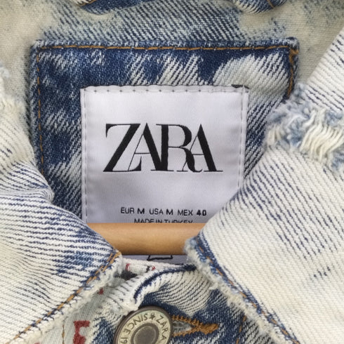 ザラ ZARA ×JEAN-MICHEL BASQUIAT ケミカルダメージ加工デニムジャケット メンズ import:M