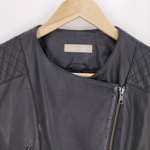 ステファネル STEFANEL ラムレザーライダースジャケット レディース 36