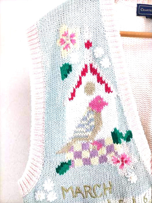 チャータークラブ CHARTER CLUB カレンダー刺繍 ラミーコットン ニットベスト レディース JPN:L