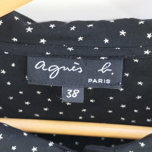 アニエスベー agnes b. PARIS 星柄 ミドル丈 ハーフボタンレーヨンワンピース レディース 38