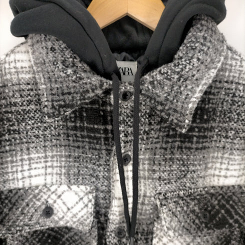 ザラ ZARA フード付きチェックウールジャケット メンズ JPN:M