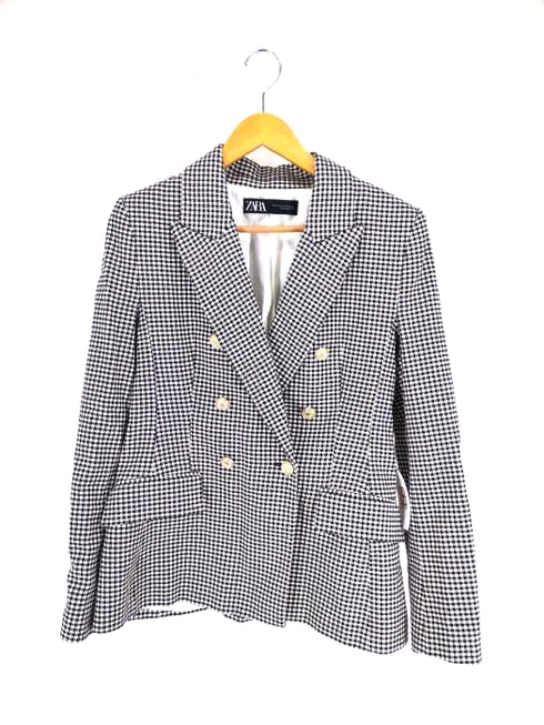 ザラ ZARA ハウンドトゥースパターンダブルテーラードジャケット レディース M