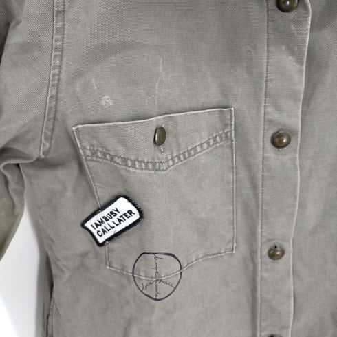 ザラベーシック ZARABASIC Acid Wash Khaki Green Patch Detail Button Front Cotton Shirt レディース JPN:XS