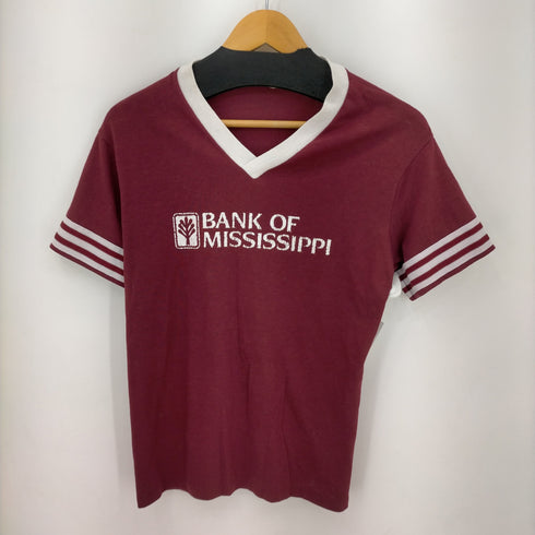 MADE IN USA ナンバリング BANK OF MISSISSIPPI VネックTシャツ 裾シングル メンズ import:M