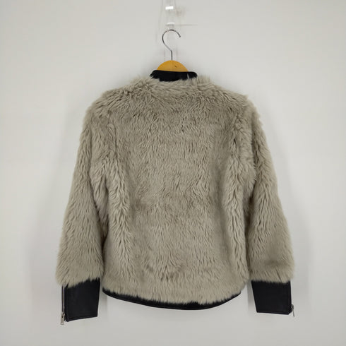 ザラ ZARA long-sleeved short zipper jacket PU leather stitching plush jacket thick coat レザーステッチラビットファーシンプルブルゾン ジャケットコート レディース import:XS