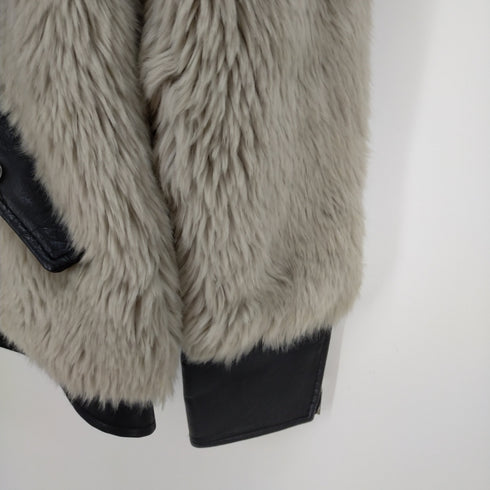 ザラ ZARA long-sleeved short zipper jacket PU leather stitching plush jacket thick coat レザーステッチラビットファーシンプルブルゾン ジャケットコート レディース import:XS