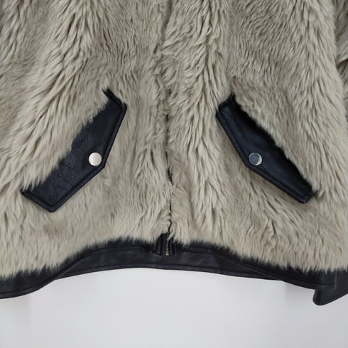 ザラ ZARA long-sleeved short zipper jacket PU leather stitching plush jacket thick coat レザーステッチラビットファーシンプルブルゾン ジャケットコート レディース import:XS