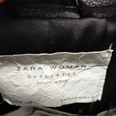 ザラ ZARA long-sleeved short zipper jacket PU leather stitching plush jacket thick coat レザーステッチラビットファーシンプルブルゾン ジャケットコート レディース import:XS