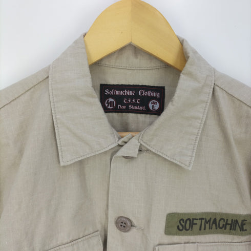 ソフトマシーン The softmachine バックプリント リップストップ ミリタリーシャツ メンズ JPN:L