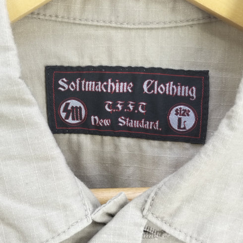 ソフトマシーン The softmachine バックプリント リップストップ ミリタリーシャツ メンズ JPN:L