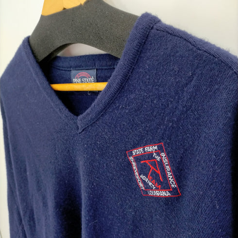 PINE STATE 70-80s MADE IN USA フロントワッペンVネックアクリルニット メンズ JPN:XL