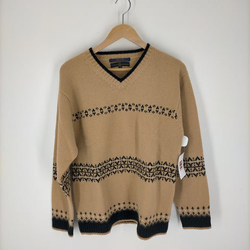 トミーヒルフィガー TOMMY HILFIGER ボックスシルエット Vネック ウール 柄ニット メンズ JPN:S