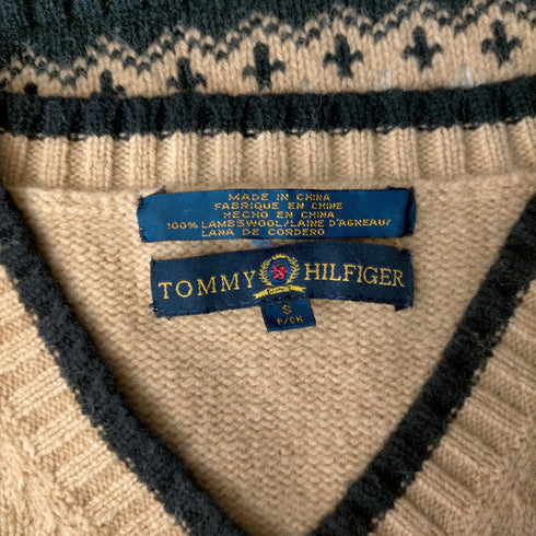 トミーヒルフィガー TOMMY HILFIGER ボックスシルエット Vネック ウール 柄ニット メンズ JPN:S