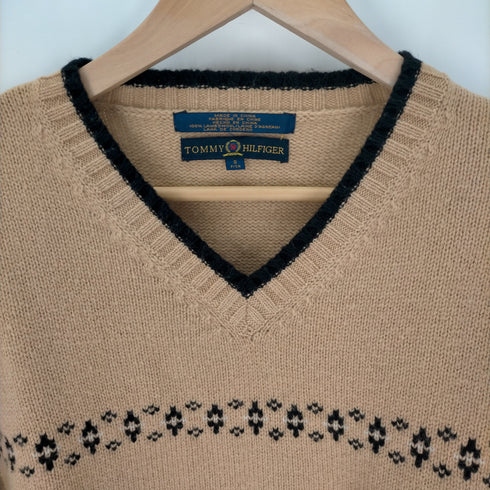 トミーヒルフィガー TOMMY HILFIGER ボックスシルエット Vネック ウール 柄ニット メンズ JPN:S