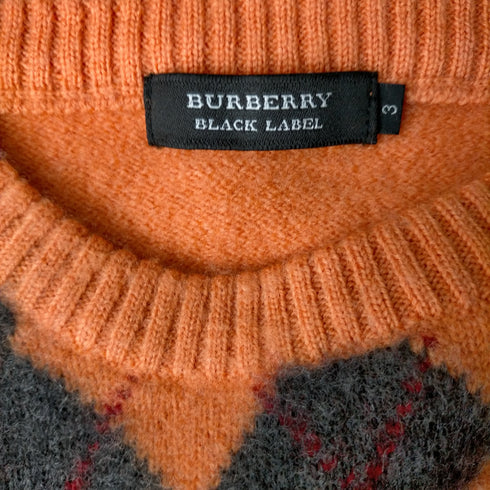 バーバリーブラックレーベル BURBERRY BLACK LABEL ウール アーガイル柄クルーネックニット メンズ JPN:3