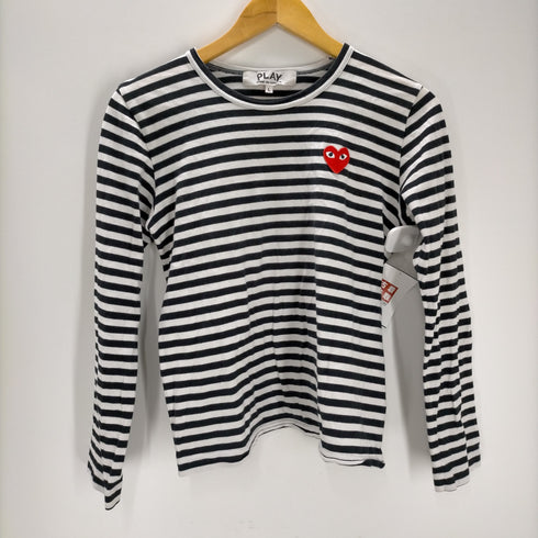 プレイコムデギャルソン PLAY COMME des GARCONS AD2016 ワンポイント レッド ハート ロングボーダーTシャツ レディース JPN:L