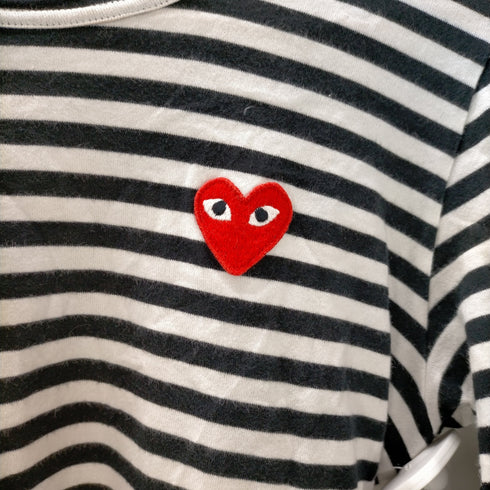 プレイコムデギャルソン PLAY COMME des GARCONS AD2016 ワンポイント レッド ハート ロングボーダーTシャツ レディース JPN:L