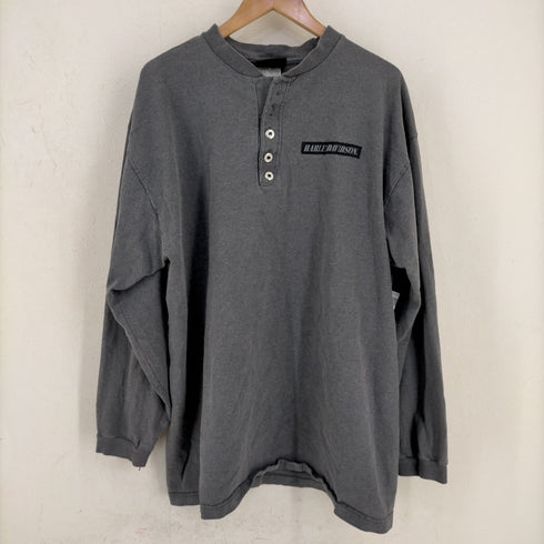 ハーレーダヴィットソン HARLEY DAVIDSON USA製 ロゴパッチ バックプリント ヘンリーネック カットソー メンズ JPN:XL