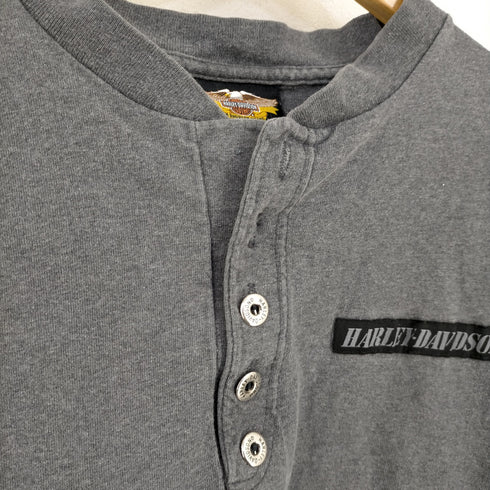 ハーレーダヴィットソン HARLEY DAVIDSON USA製 ロゴパッチ バックプリント ヘンリーネック カットソー メンズ JPN:XL