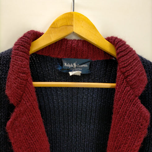 ラルフローレン RALPH LAUREN イタリア製 ウールカーディガン バイカラー メンズ import:M