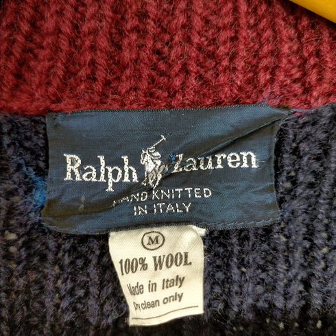 ラルフローレン RALPH LAUREN イタリア製 ウールカーディガン バイカラー メンズ import:M