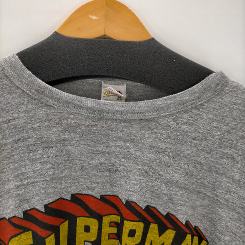 USA製 2枚タグ SUPERMAN ロゴ Tシャツ しみこみプリント コピーライト1977 レーヨン混 シングルステッチ メンズ import:M