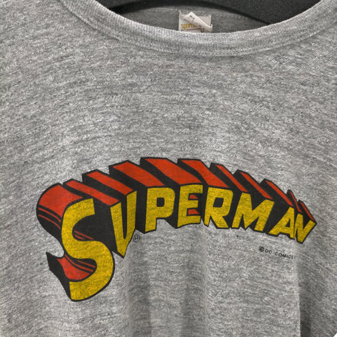 USA製 2枚タグ SUPERMAN ロゴ Tシャツ しみこみプリント コピーライト1977 レーヨン混 シングルステッチ メンズ import:M