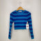 ザラ ZARA ショート丈クルーネックボーダー長袖Tシャツ レディース import:M
