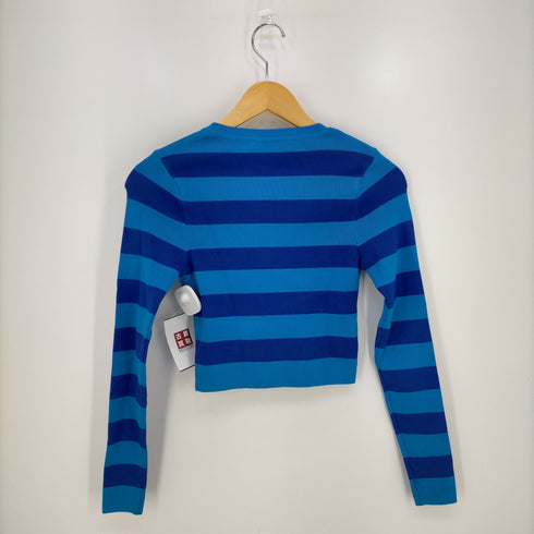 ザラ ZARA ショート丈クルーネックボーダー長袖Tシャツ レディース import:M