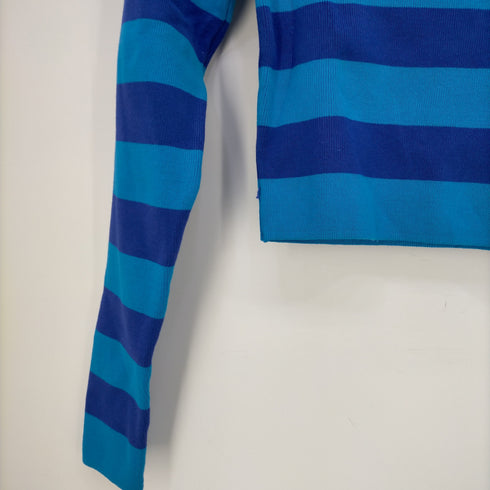 ザラ ZARA ショート丈クルーネックボーダー長袖Tシャツ レディース import:M