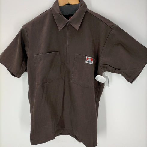 ベンデイビス BEN DAVIS USA製 ハーフジップ 半袖シャツ ワンポイントパッチ メンズ x-small