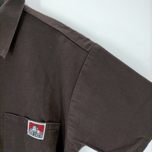 ベンデイビス BEN DAVIS USA製 ハーフジップ 半袖シャツ ワンポイントパッチ メンズ x-small