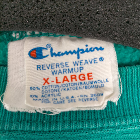 チャンピオン Champion 80s usa製 reverse weave ワンポイント 刺繍 スウェット ターコイズグリーン メンズ import:XL
