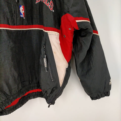 スターター STARTER 00S 韓国製 NBA Chicago Bulls シカゴブルズ ナイロンプルオーバージャケット 裏地キルティング メンズ import:L