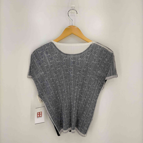 プリーツプリーズイッセイミヤケ PLEATS PLEASE ISSEY MIYAKE プリーツ加工 レースフロント バイカラー カットソー レディース JPN:3