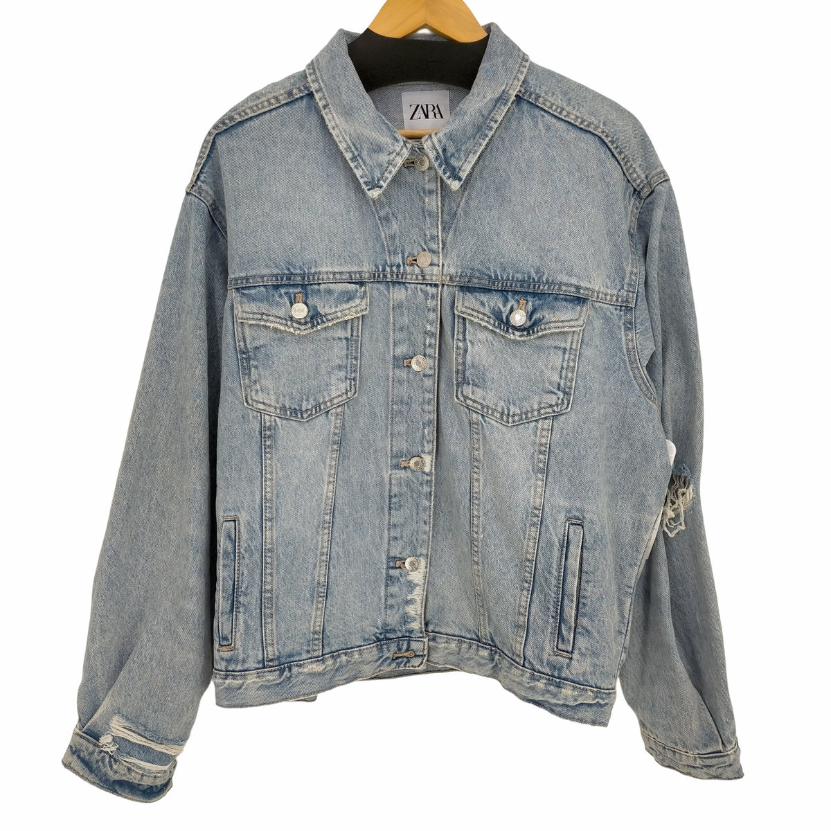 ザラ ZARA ダメージ加工 デニムジャケット レディース import：M