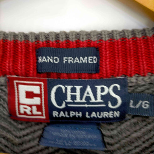 チャップスラルフローレン CHAPS RALPH LAUREN HAND RAMED ワンポイント刺繍 ヘリンボーン クルーネックニット メンズ import:L