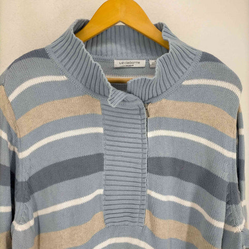 リズ クレイボーン LIZ Claiborne ハーフジップ ハイネックコットンボーダーニット レディース 3X