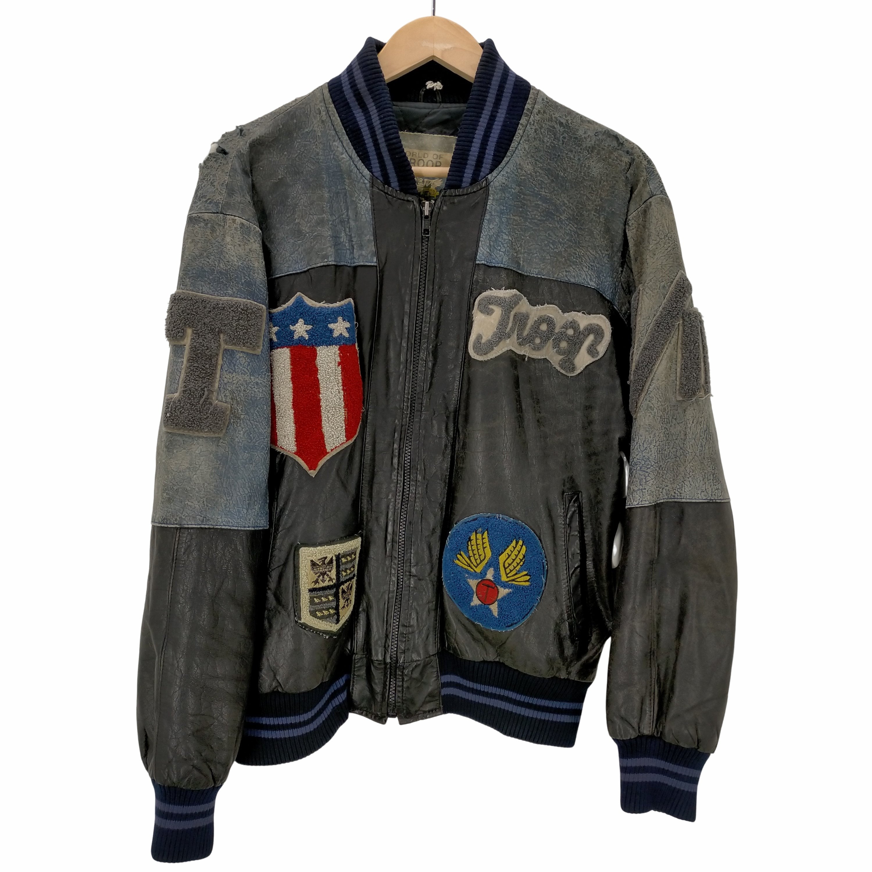 80S WORLD OF TROOP パッチ付き レザースタジャン メンズ S – ブランド 