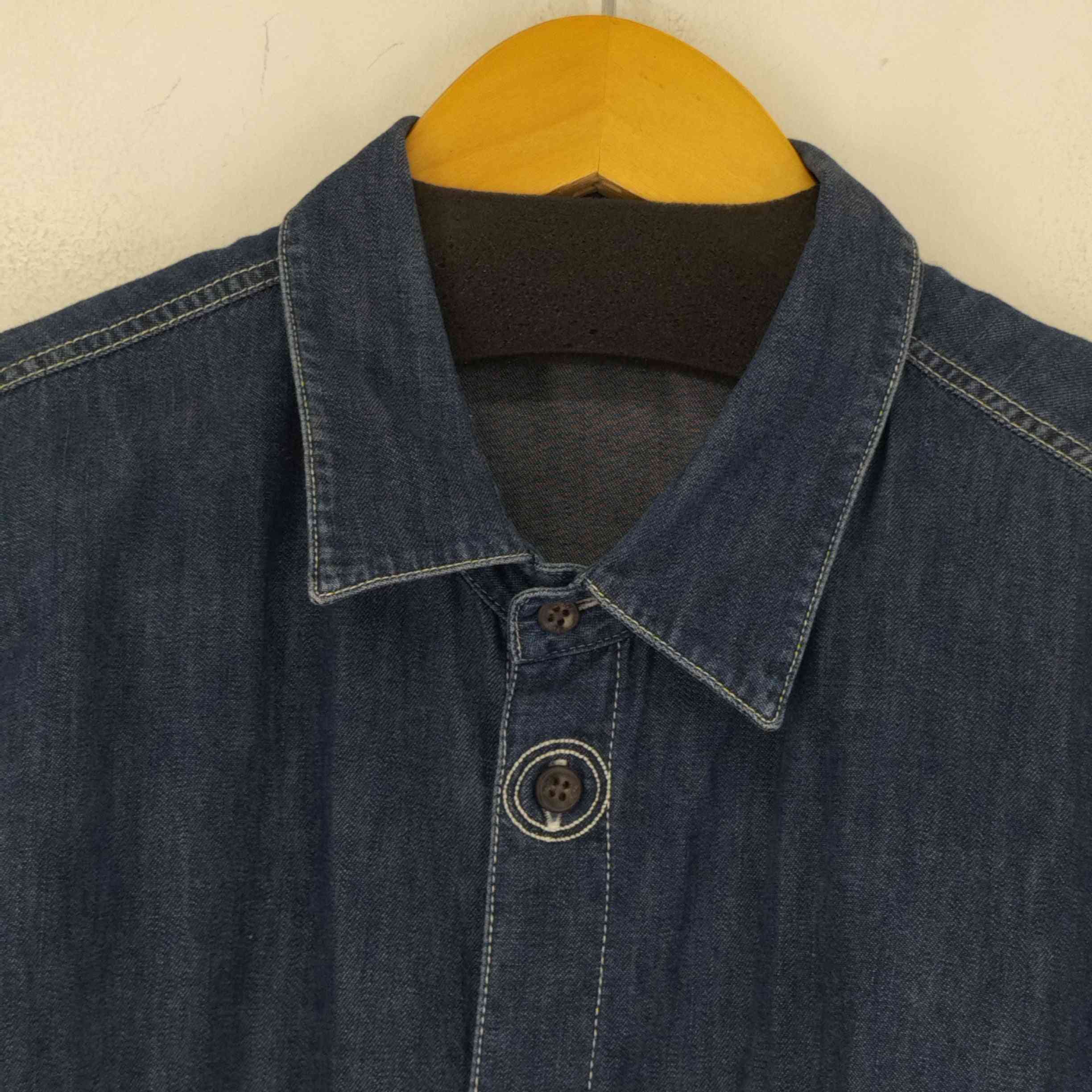 美品 大きめ パパス デニムシャツ シャツジャケット 46 伸縮性