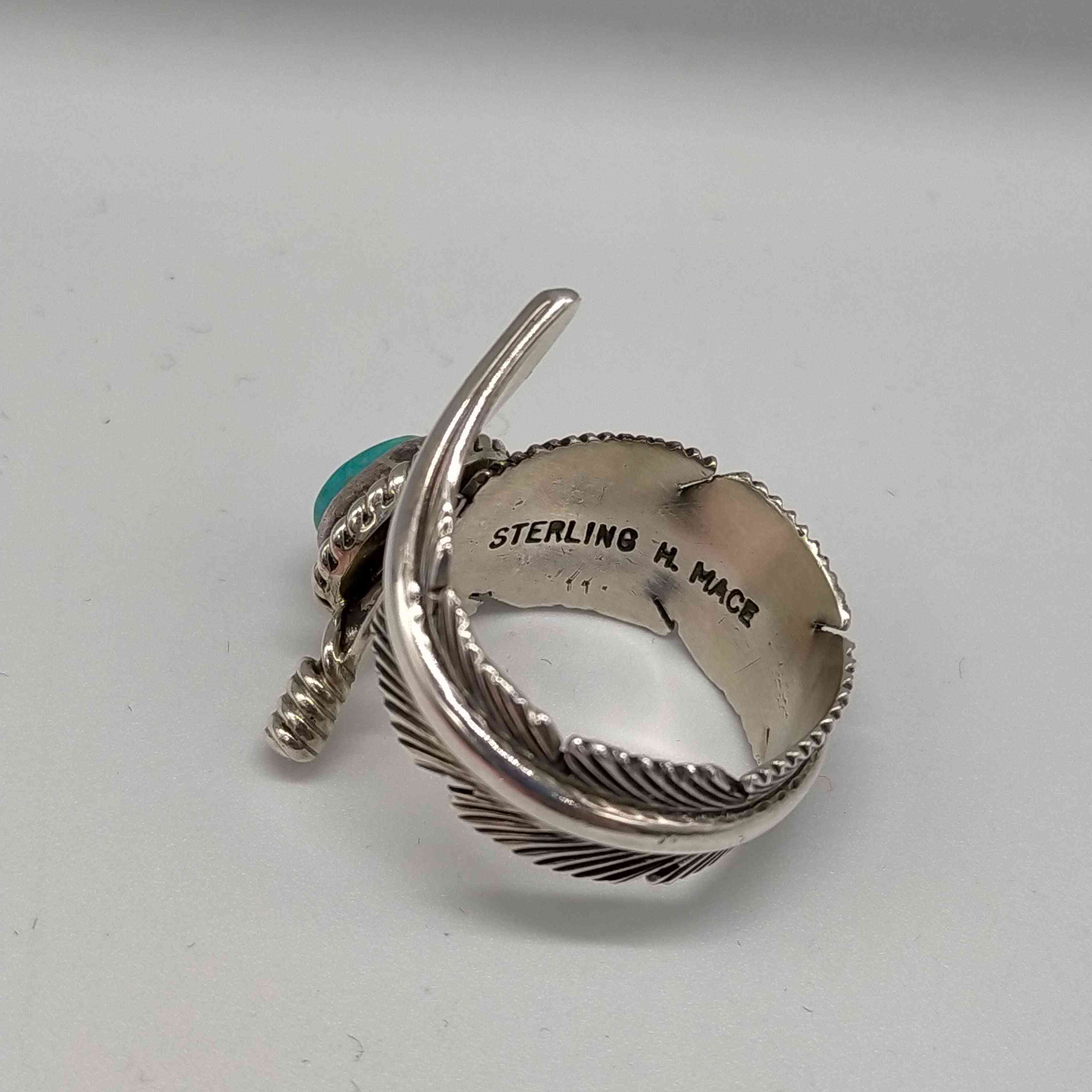 ナバホ NAVAJO STERLING H.MACE ターコイズフェザーモチーフ ナバホ NAVAJO STERLING H.MACE ターコイズフェザーモチーフ