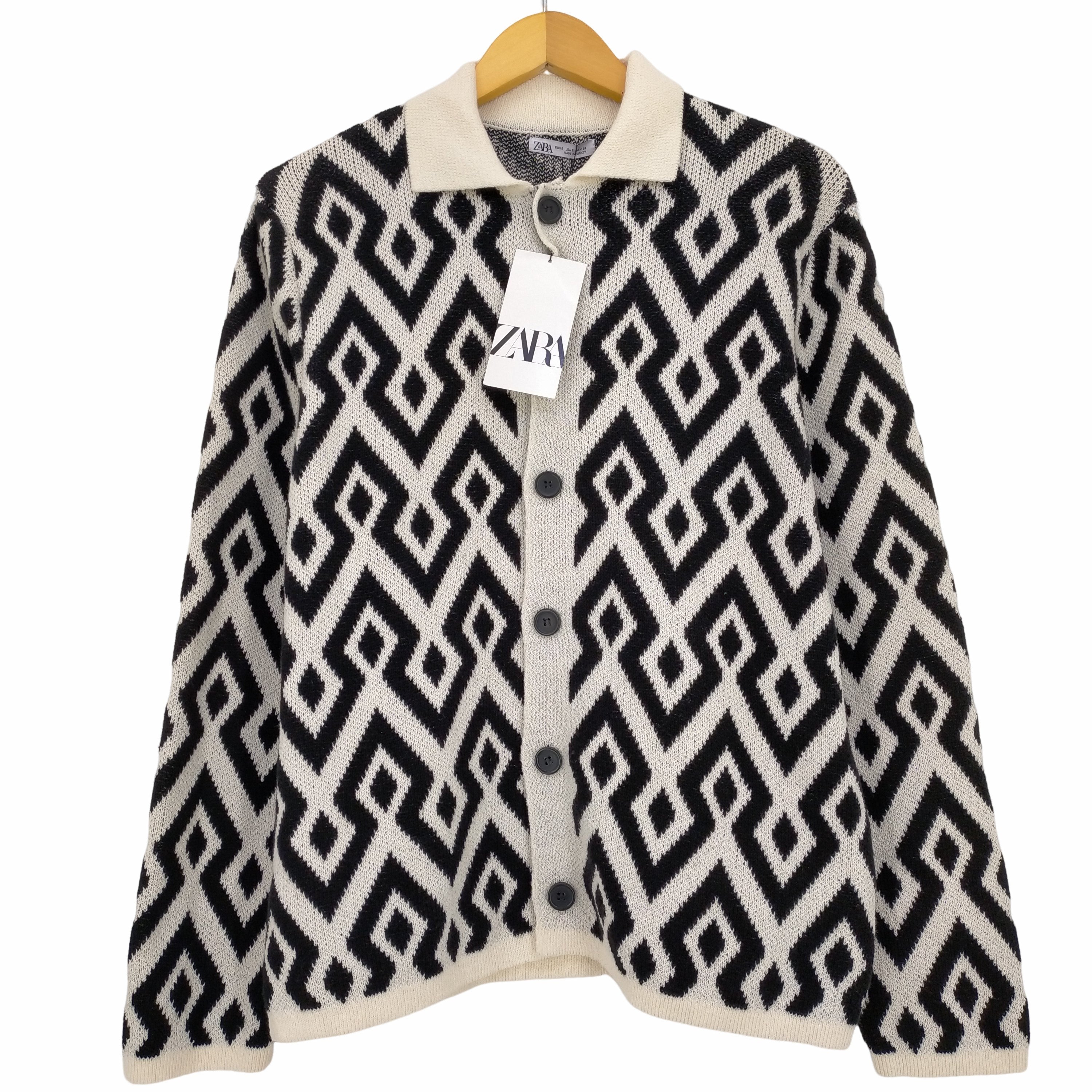 ザラ ZARA GEOMETRIC JACQUARD KNIT CARDIGAN ジオメトリック ジャカードニットカーディガン メンズ import：S