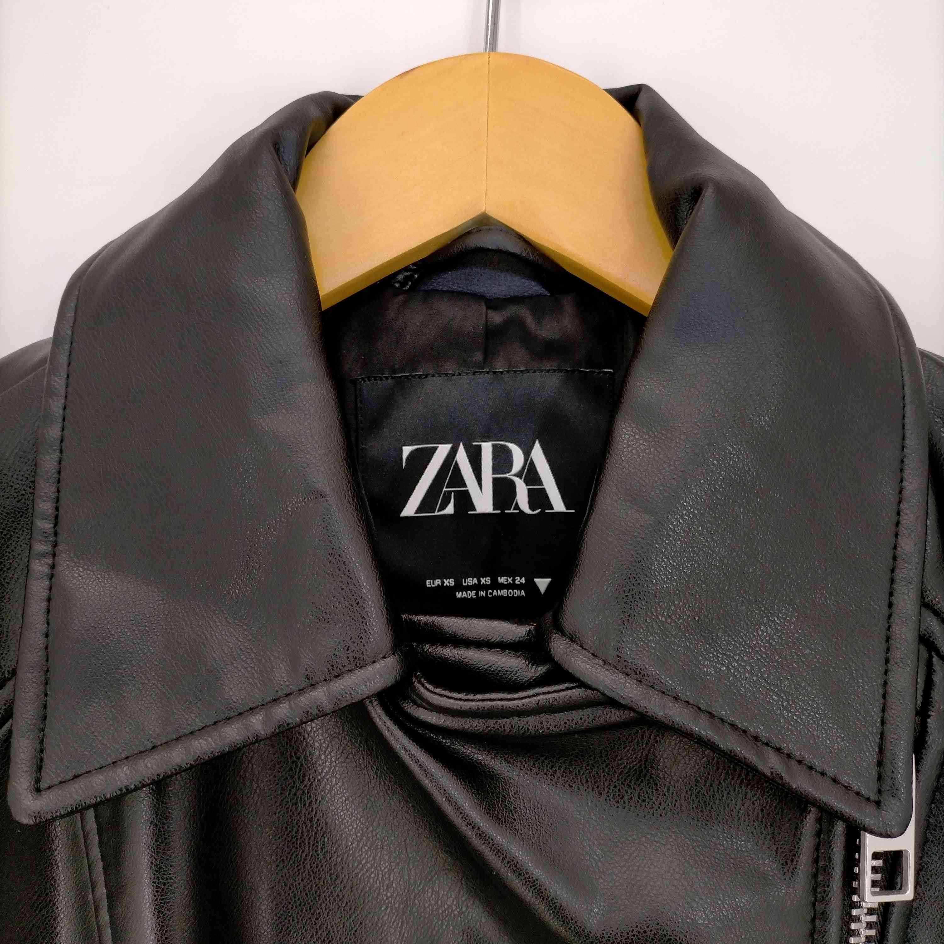 ザラ ZARA フェイクレザークロップドライダースジャケット レディース