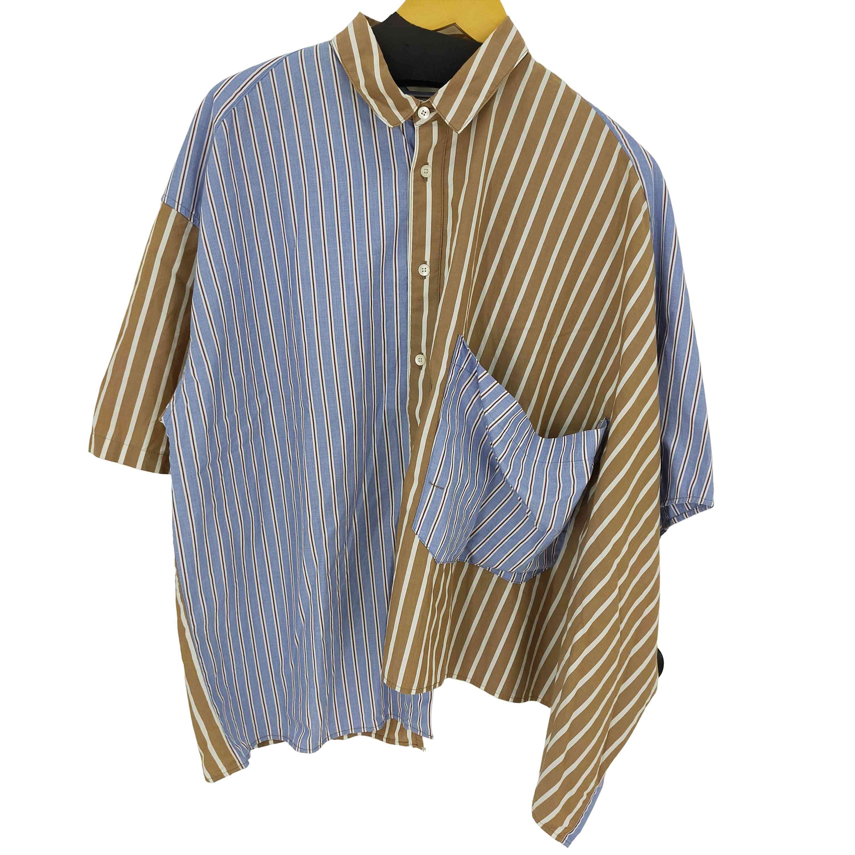 ジエダ Jieda 19SS STRIPE ASYMMETRY SHIRT 再構築半袖シャツ 