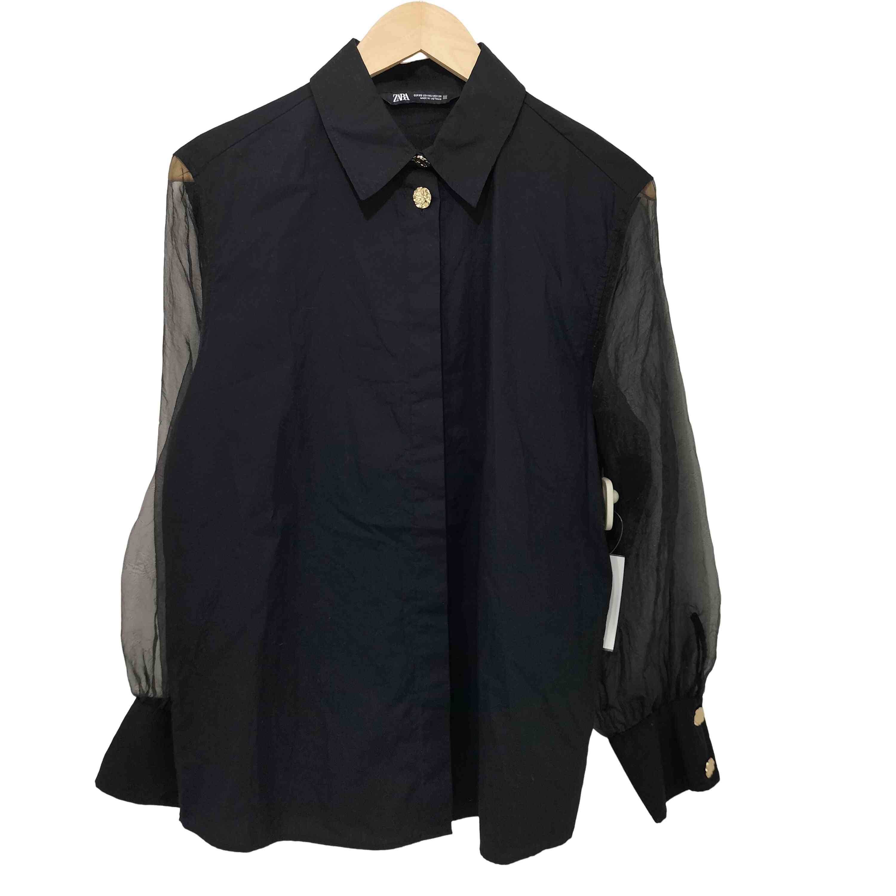 ザラ ZARA コントラストオーガンザ シャツ レディース XS
