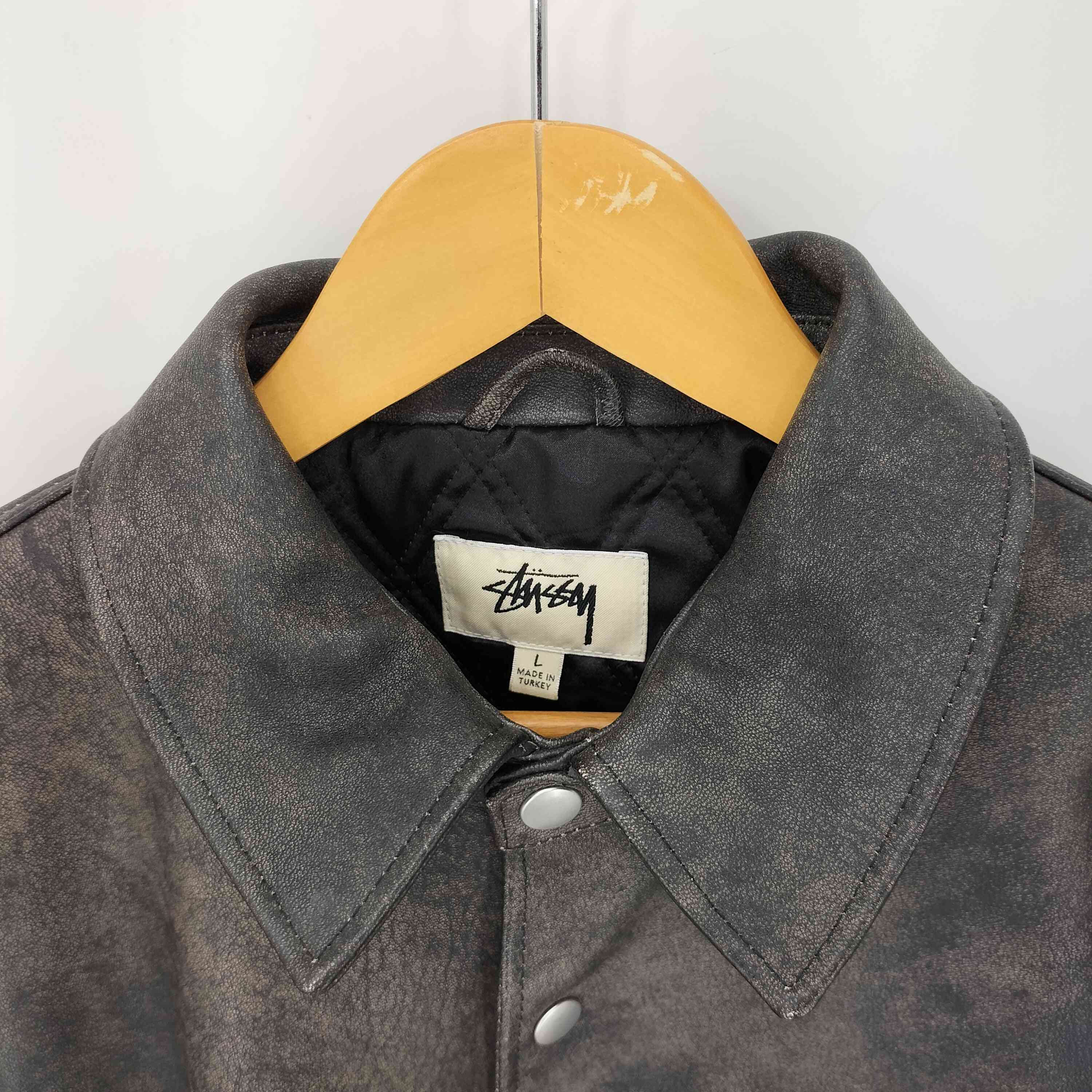 け*け様 ステューシー Stussy 24SS Overshirt Leathe ステューシー Stussy 24SS Overshirt Leather 'Washed Black