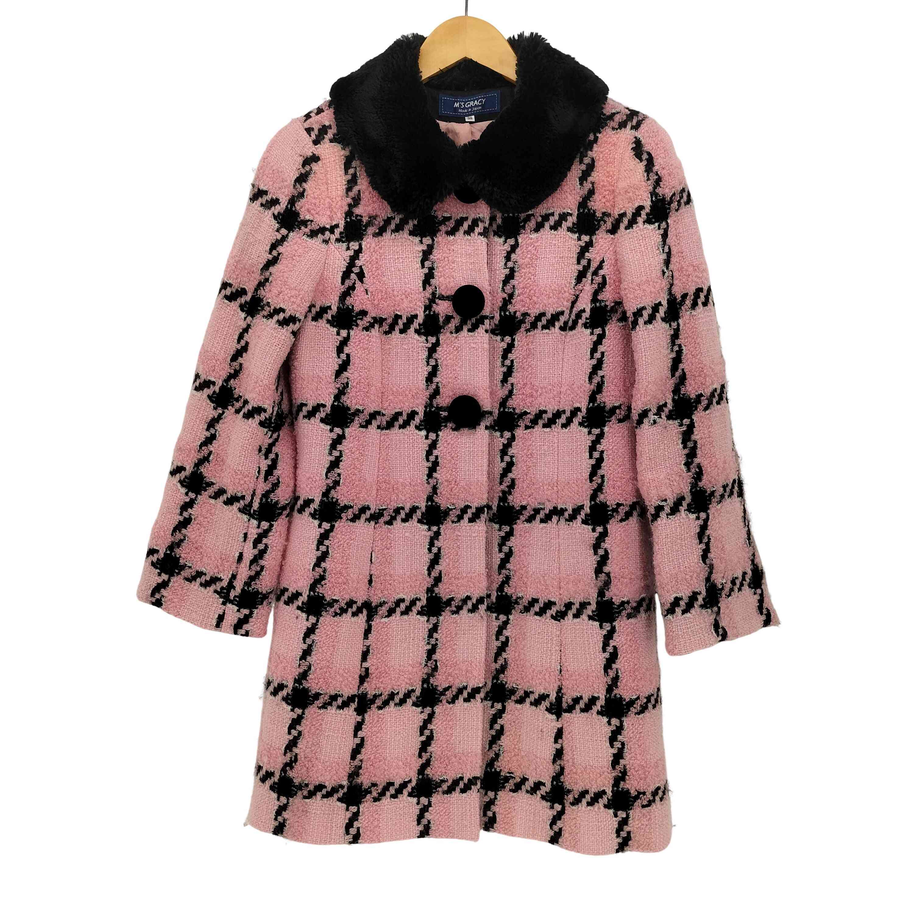 【美品】エムズグレイシー M'S GRACY ファー付きツイードコート 38 エムズグレイシー Ms GRACY 18AW ロービングファー付き ツイードコート